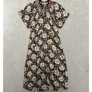 Natural Life Dress Womens Medium Chocolate Brown Floral Print Maxi Midi Bohemian